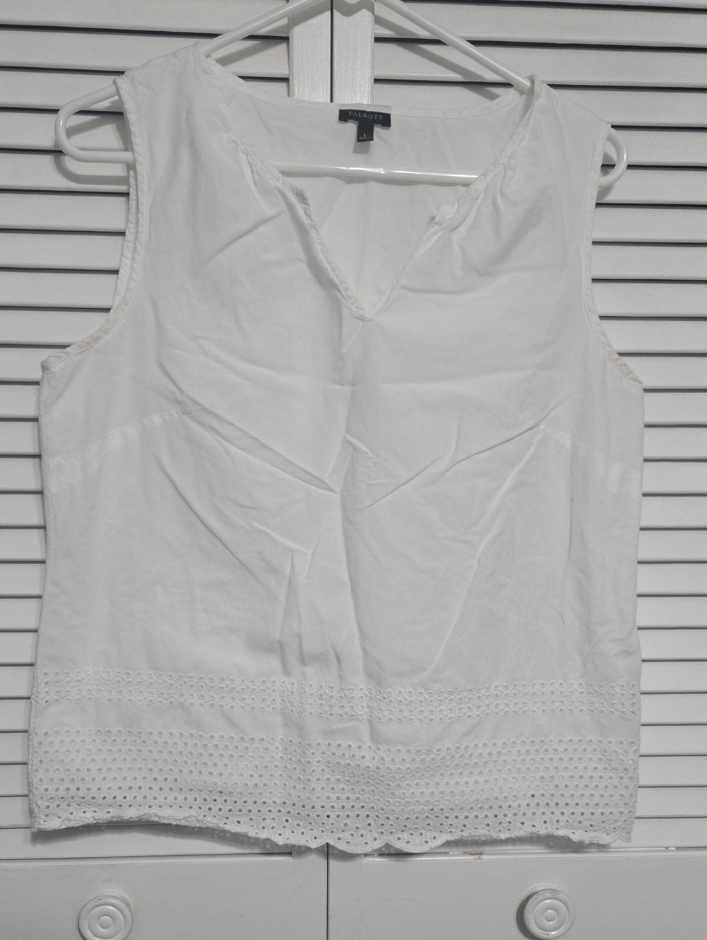 Talbots White Cotton Sleeveless Eyelet Hem Camisole